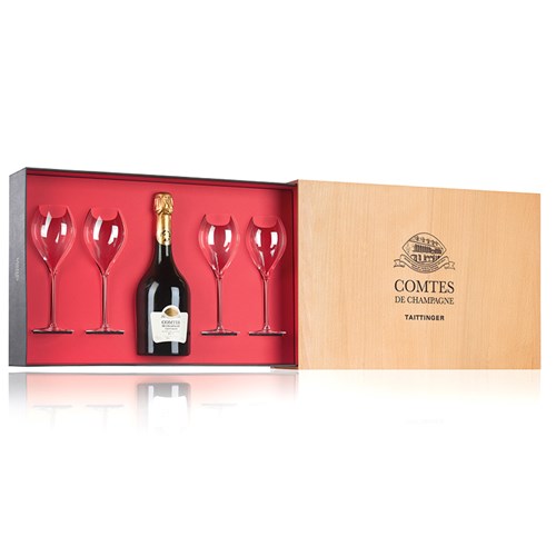 Taittinger Comtes de Champagne Blanc de Blanc 2007 & 4 Flutes Gift Box - Premium Quality